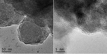 TEM images of MCM-41 silica nanoparticles synthesized from recycled glass.
