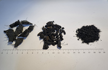 Waste rubber aggregates.