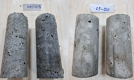 Image of rubber concretes with 24% waste rubber aggregate after 300 freeze-thaw cycles.